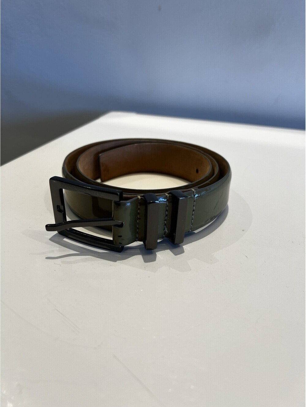 Emporio Armani Sage Green Vintage Leather Belt Preowned Made in Italy